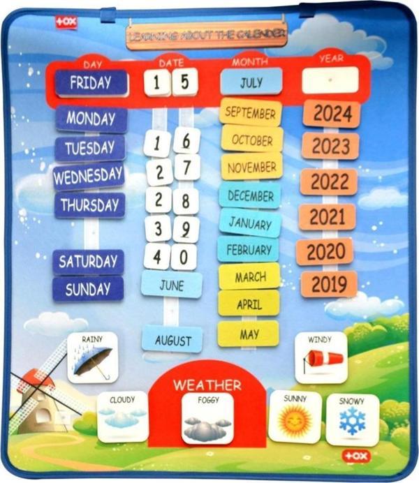 İngilizce Takvimi Öğreniyorum (2023) Keçe Duvar Panosu , Eğitici Oyuncak - Image 1