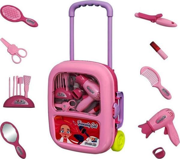 Sole Çek-Çek Valizli Büyük Boy 15 parça Güzellik Seti 2in1 - Kuaförcülük Oyun Seti - Image 1