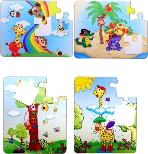 4 Set - 48 Parça Tox Gökkuşağı ve Zürafa 3+ Keçe Yapboz - 3 Yaş Puzzle T043 T042 - Image 1