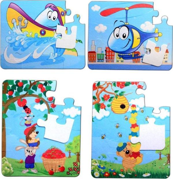 4 Set - 48 Parça Tox Tekne , Helikopter ve Elmacı Ayı 3+ Keçe Yapboz - 3 Yaş Puzzle T044 T005 - Image 1