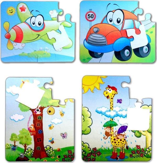 4 Set - 48 Parça Tox Uçak, Araba ve Zürafa 3+ Keçe Yapboz - 3 Yaş Puzzle T004 T043 - Image 1