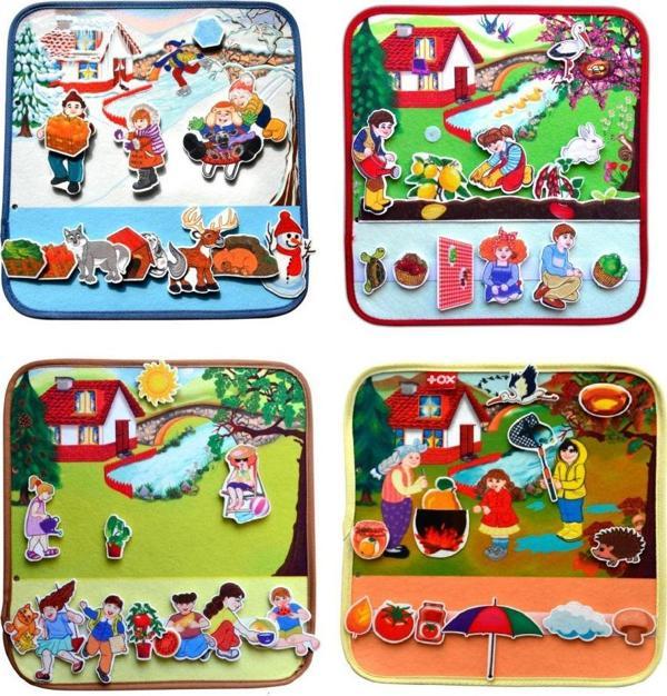 4 Set - 50 Parça Tox Dört Mevsim Keçe Cırtlı Aktivite Sayfası - Çocuk Etkinlik , Eğitici Oyuncak - Image 1
