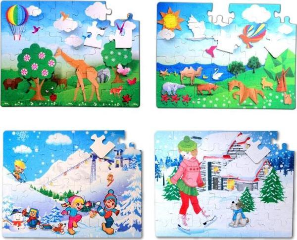 4 Set - 96 Parça Tox Kış ve Origami 5+ Keçe Yapboz - 5 Yaş Puzzle T018 T014 - Image 1