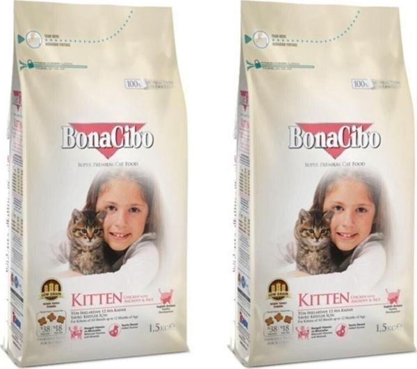 Bonacibo Kitten 1.5 Kg X 2 Li Tavuklu Hamsi Ve Pirinç Eşliğinde Yavru Kedi Maması - Image 1
