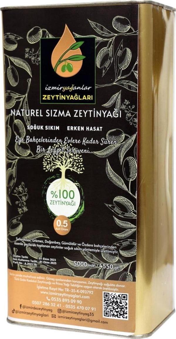 İzmir Zeytinyağları Soğuk Sıkım Natürel Sızma Zeytinyağı 5 lt - Image 1