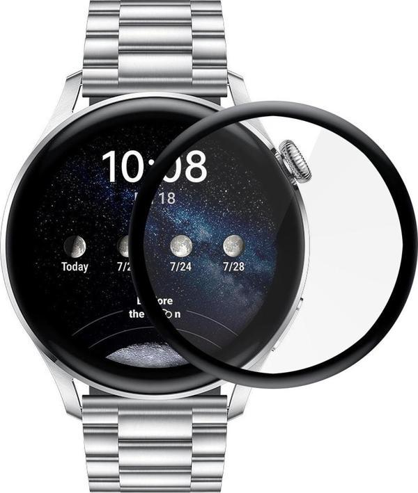 Microsonic Huawei Watch 3 Tam Kaplayan Temperli Cam Full Ekran Koruyucu Siyah - Image 1