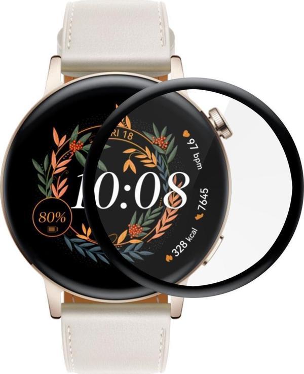Microsonic Huawei Watch GT3 42mm Tam Kaplayan Temperli Cam Full Ekran Koruyucu Siyah - Image 1