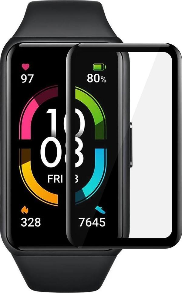 Microsonic Huawei Honor Band 6 Tam Kaplayan Temperli Cam Full Ekran Koruyucu Siyah - Image 1