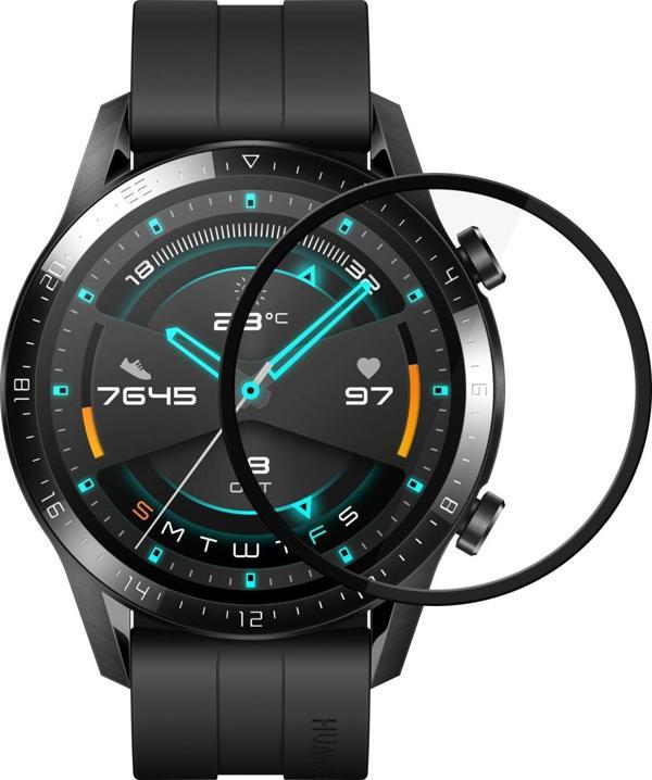 Microsonic Huawei Watch GT2 46mm Tam Kaplayan Temperli Cam Full Ekran Koruyucu Siyah - Image 1