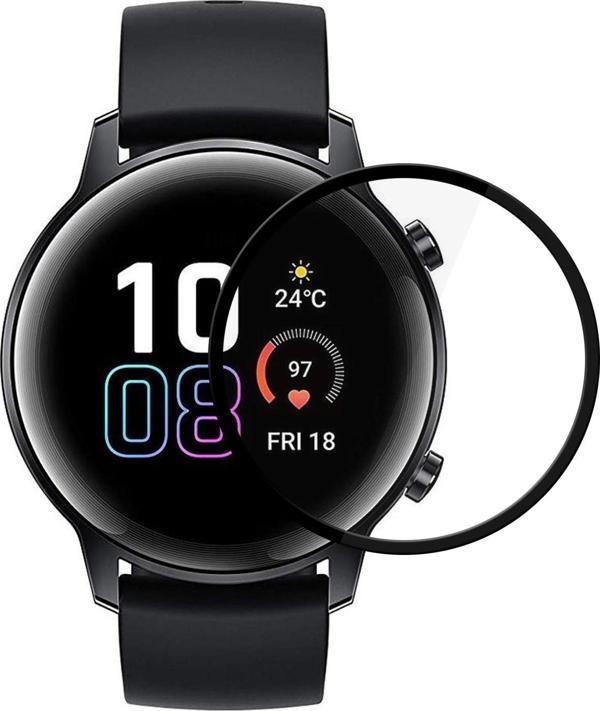 Microsonic Huawei Honor Magic Watch 2 42mm Tam Kaplayan Temperli Cam Full Ekran Koruyucu Siyah - Image 1