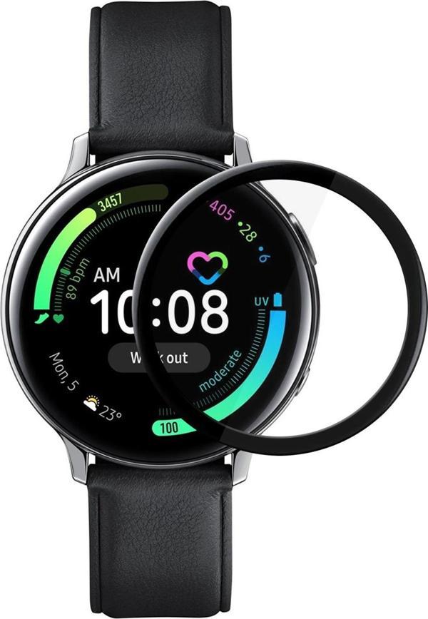 Microsonic Samsung Galaxy Watch Active 2 44mm Tam Kaplayan Temperli Cam Full Ekran Koruyucu Siyah - Image 1