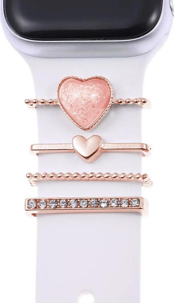 Microsonic Apple Watch 9 45mm Kordon Süsü Charm İnci Kalp Rose Gold - Image 1