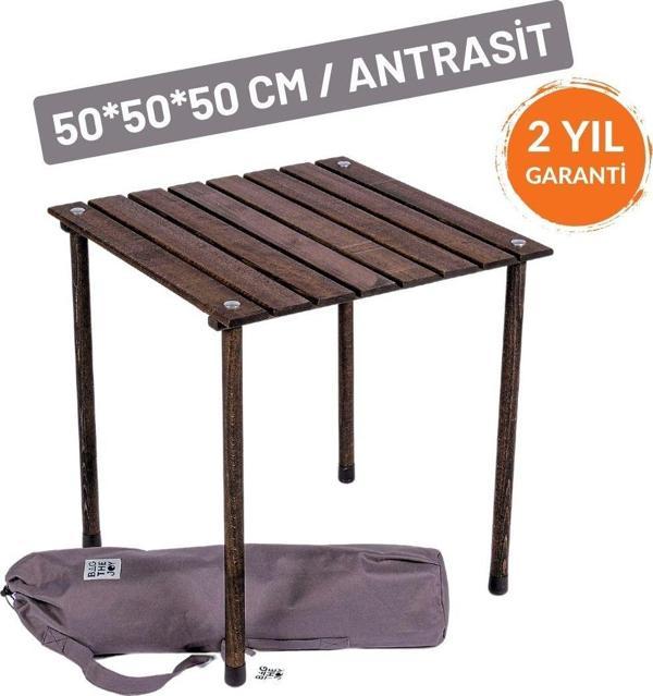 Bag The Joy 50*50*50 Cm Ahşap Katlanır Rulo Kamp Ve Piknik Masası Antrasit - Image 1