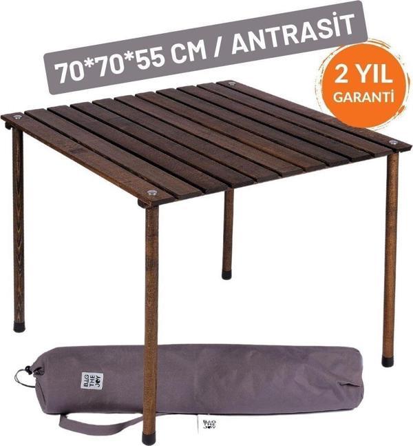 Bag The Joy 70*70*55 Cm Ahşap Katlanır Rulo Kamp Ve Piknik Masası Antrasit - Image 1
