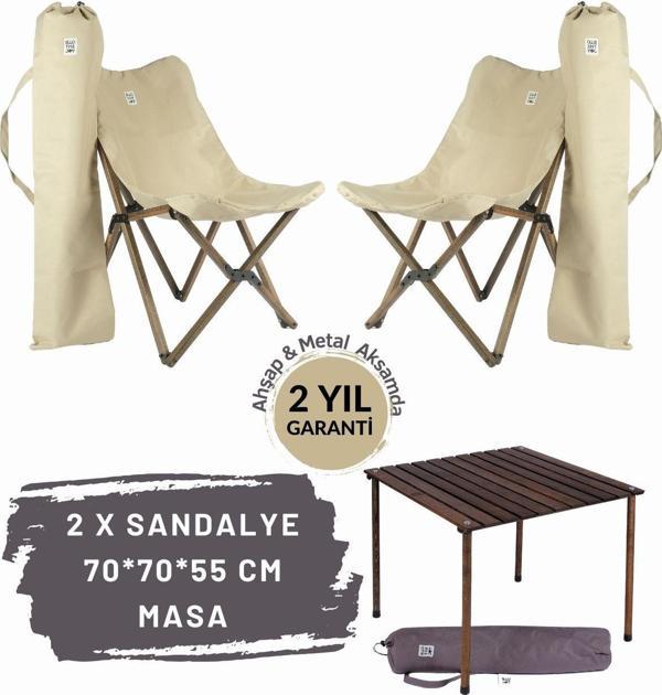 Bag The Joy Ahşap Katlanır Masa Sandalye Seti – Antrasit Iskelet- Bej Kılıf -70x70x55 Antrasit Masa - Image 1