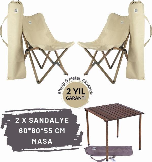 Bag The Joy Ahşap Katlanır Masa Sandalye Seti Antrasit Iskelet Bej Kılıf - 60 X60x55 Antrasit Masa - Image 1