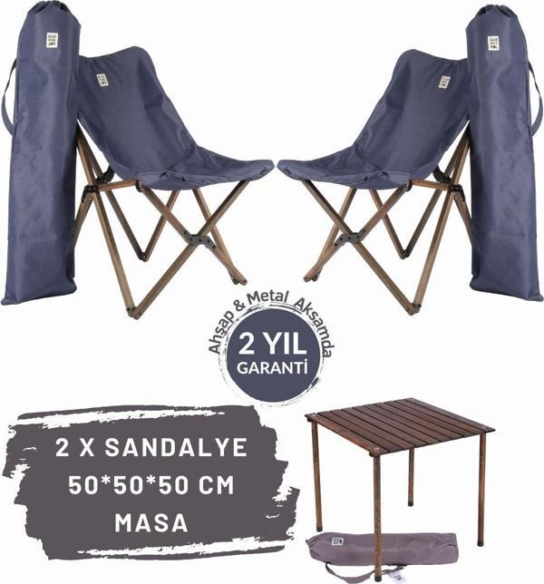 Bag The Joy Ahşap Katlanır Masa Sandalye Seti Antrasit Iskelet Lacivert Kılıf–50x50x50 Antrasit Masa - Image 1