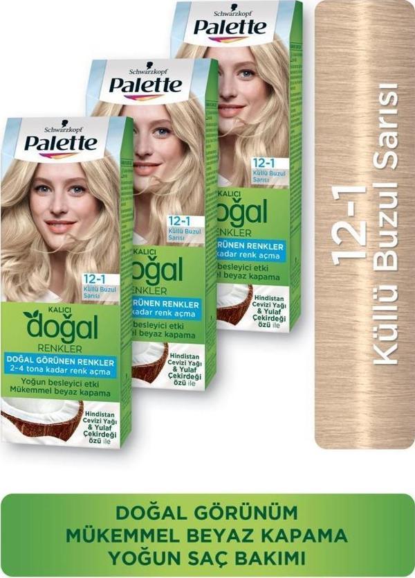 Palette Kalıcı Doğal Renkler Saç Boyası 12-1 Küllü Buzul Sarısı X 3 Adet - Image 1