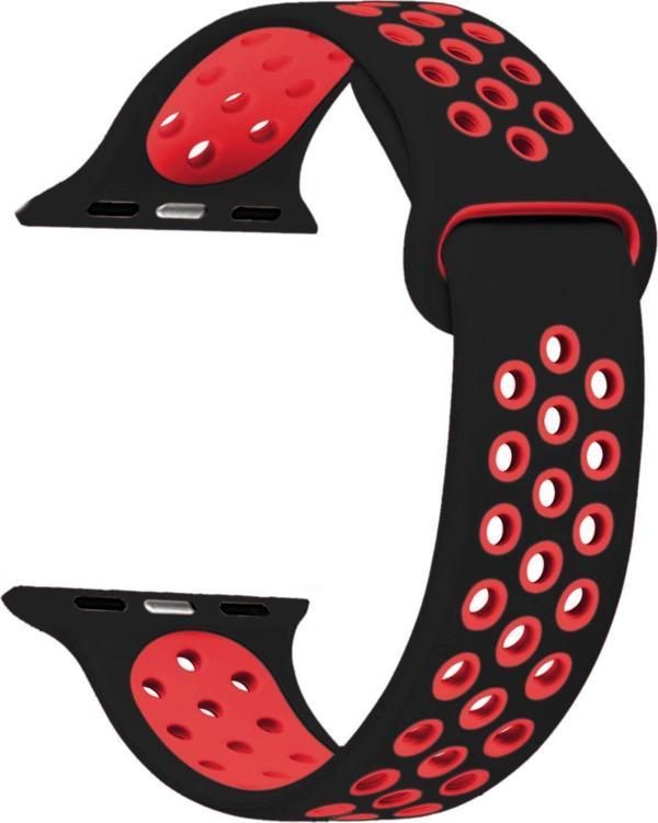 Microsonic Apple Watch SE 2022 44mm Rainbow Sport Band Kordon Siyah Kırmızı - Image 1