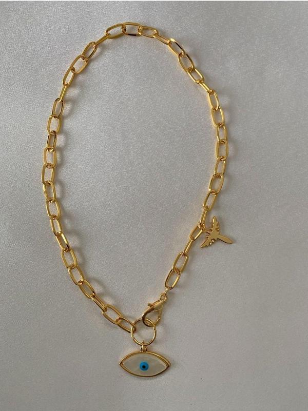 Hediyem Evime Göz Figürlü Kalın Zincirli Kolye Altın Renk - Image 1