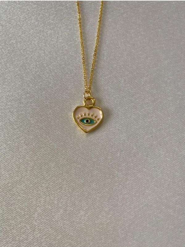 Hediyem Evime Göz Figürlü Kalpli Kolye Altın Renk - Image 1