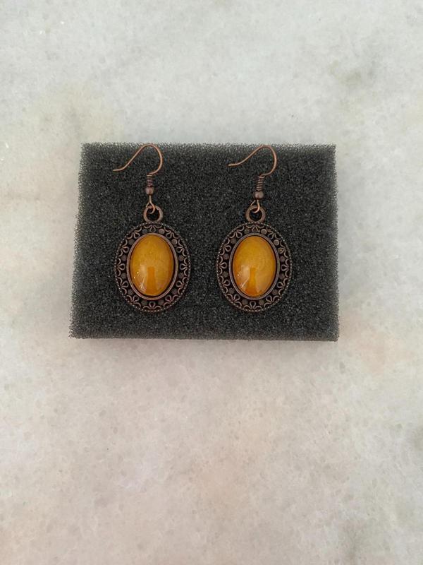 Hediyem Evime İznik Çini Küpe Hardal Sarı Model Bakır Renk - Image 1