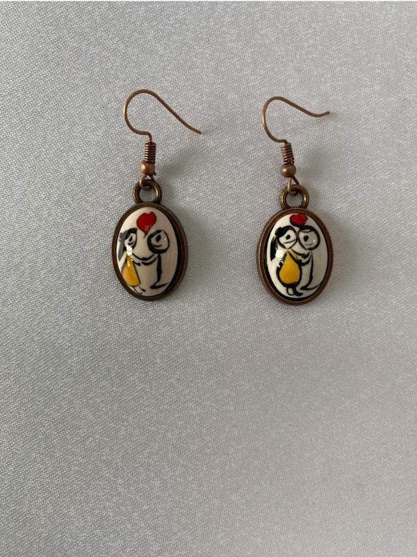 Hediyem Evime Iznik Çini Küpe Sevgili Temalı Bakır Renk - Image 1