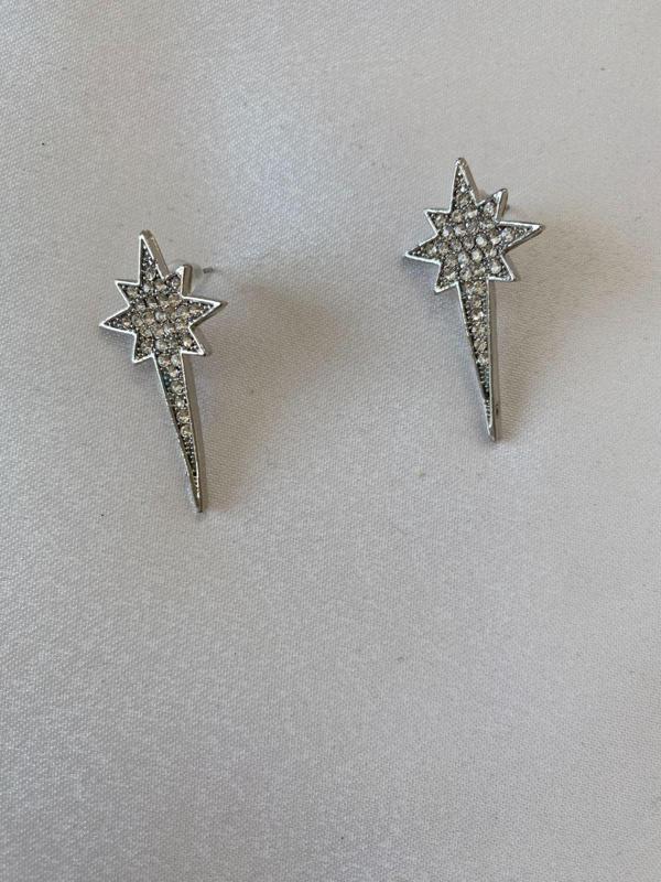 Hediyem Evime Kutup Yıldızı Desenli Küpe Gümüş Renk - Image 1