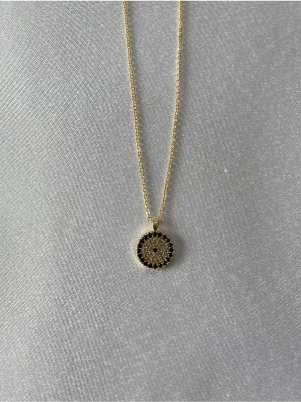 Hediyem Evime Nazar Boncuklu Figürlü Parlak Taşlı Kolye Altın Renk - Image 1