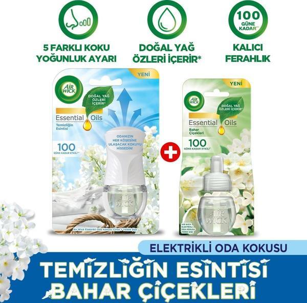 Air Wick Elektrikli Oda Kokusu Kit Temizliğin Esintisi (1 CİHAZ 1 KOKU) +Yedek Şişe Bahar Çiçekleri  - Image 1