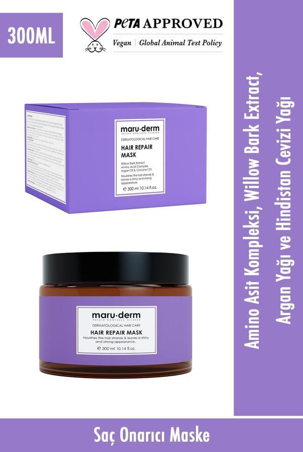 Maru.Derm Saç Maskesi Saç Onarıcı Saç Maskesii 300 ml Yıpranmış Zayıf Saçlar Vegan - Image 1