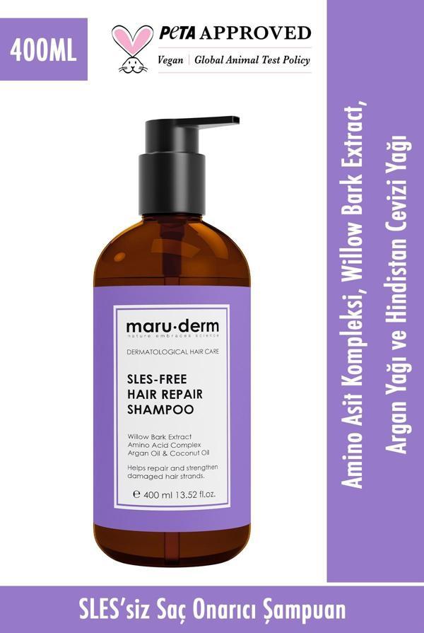 Maru.Derm Saç Onarıcı Sülfatsız Şampuan 400 ML Yıpranmış Zayıf Saçlar Sülfatsız - Tuzsuz - Vegan Şampuan - Image 1