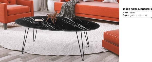Orta Sehpa 17605 OSM ELİPS  Model Sehpa Metal Transmisyon V ayak Siyah El Yapım  - Image 1