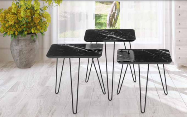 Zigon OSM 18275 KARE Model sehpa Metal V Ayak Parlak ahşap mermer tabla El Yapım  - Image 1