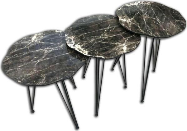 Zigon OSM 18530 Papatya Model Sehpa Ahşap Siyah Desan Metal Çelik V ayak El Yapım - Image 1