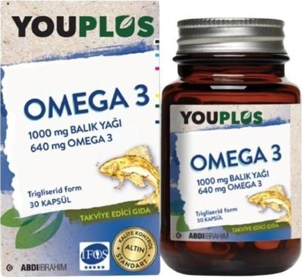 Youplus Omega3 1000mg Balık Yağı 640mg Omega3 İçeren Takviye Edici Gıda 30 Kapsül - Image 1