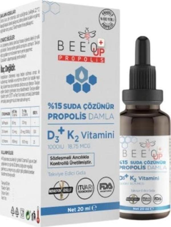 %15 Suda Çözülür Propolis Damla D3+K2 Vitamini İçeren Takviye Edici Gıda 20ml - Image 1