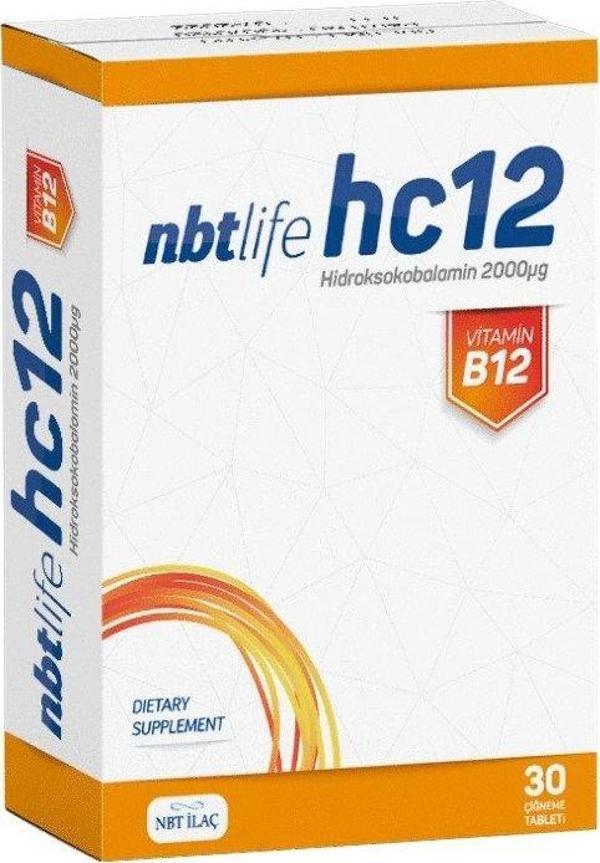 Nbt Life HC12 Hidroksikobalamin  İçeren Takviye Edici Gıda 30 Çiğneme Tableti - Image 1