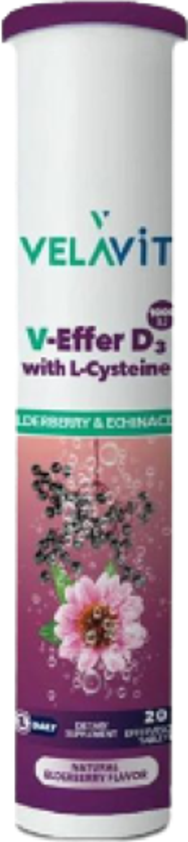 V-Effer D3 with L-Cysteine D3 Vitamini, L-Sistein ve Kara Mürver İçeren Takviye Edici Gıda 20 Efervesan Tablet - Image 1
