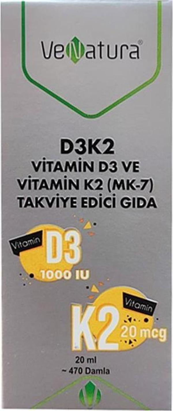 D3K2 Vitamin D3 Ve Menaquinon 7(MK-7) Takviye Edici Gıda 20ml - Image 1