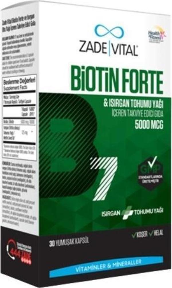 Biotin Forte Isırgan Tohumu Yağı İçeren Takviye Edici Gıda 5000mcg 30 Kapsül - Image 1