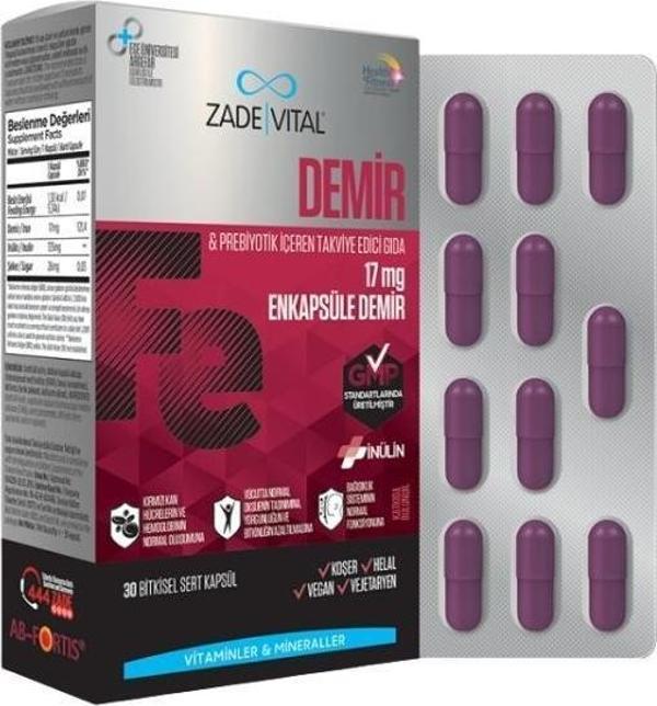 Zade Vital Fe Prebiyotik Ve Demir İçeren Takviye Edici Gıda 30 Bitkisel Sert Kapsül - Image 1