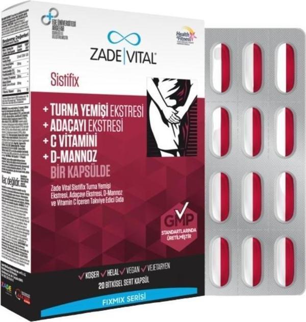 Zade Vital Sistifix Turna Yemişi Ekstresi, D-Mannoz Ve C Vitamini İçeren Takviye Edici Gıda 20 Bitkisel Sert Kapsül - Image 1