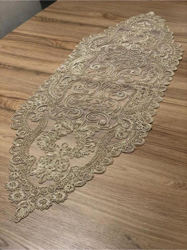Sosyete Dükkanı Dantel Detaylı Cappuccino Runner (110x35cm) - Image 1