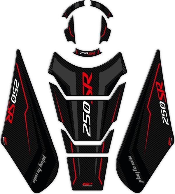 GP Kompozit CF Moto 250 SR 2020-2023 Uyumlu Tank Pad Seti Siyah - Kırmızı - Image 1