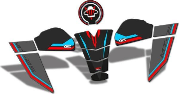GP Kompozit Yamaha MT-25 2020-2023 Uyumlu Tank Pad Seti Mavi-Kırmızı - Image 1