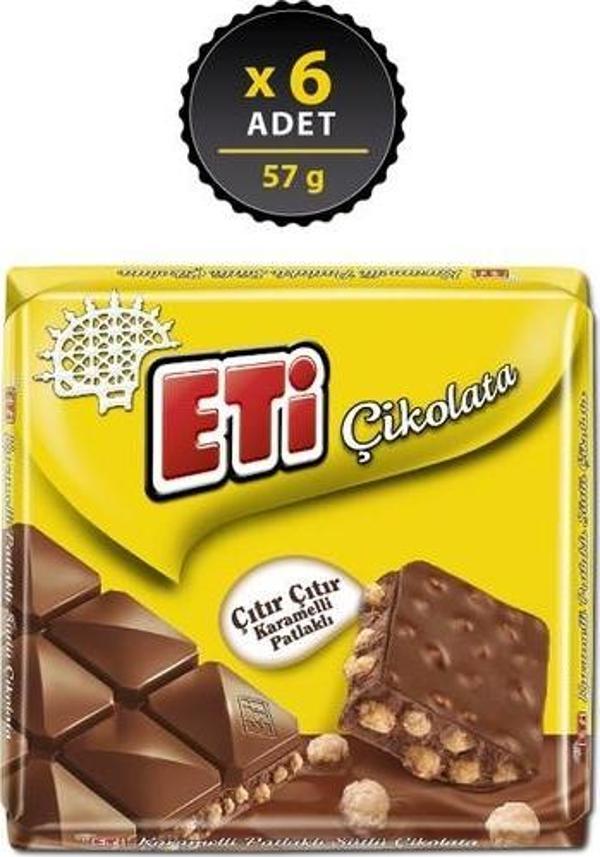 Eti Çikolata Karamelli Patlaklı Sütlü Kare 57 gr x 6 Adet - Image 1