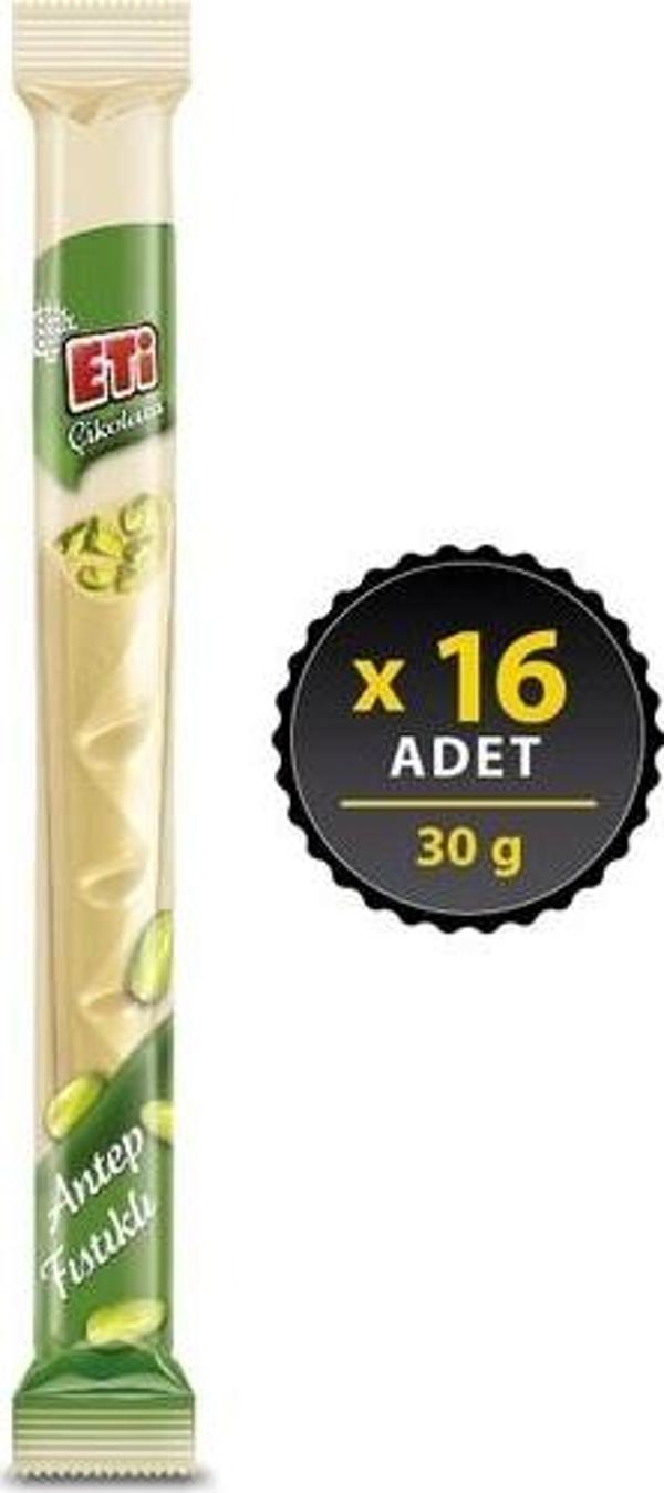 Eti Çikolata Uzun Beyaz Antep Fıstıklı 30 gr x 16 Adet - Image 1