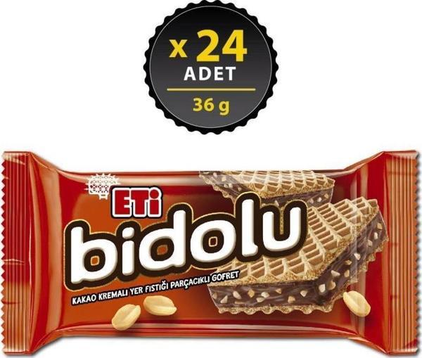 Bidolu Kakao Kremalı Yer Fıstığı Parçacıklı Gofret 36 gr x 24 Adet - Image 1