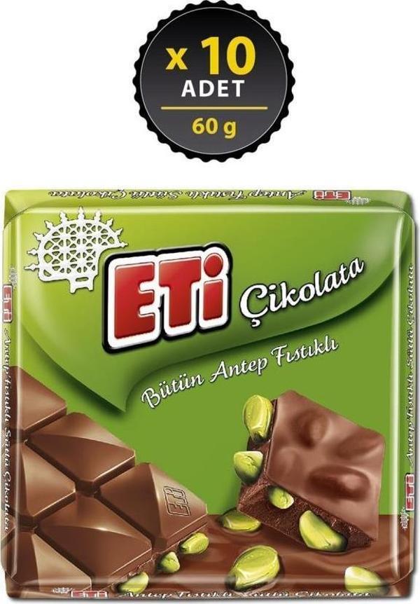 Eti Çikolata Antep Fıstıklı Kare 60 gr x 10 Adet - Image 1